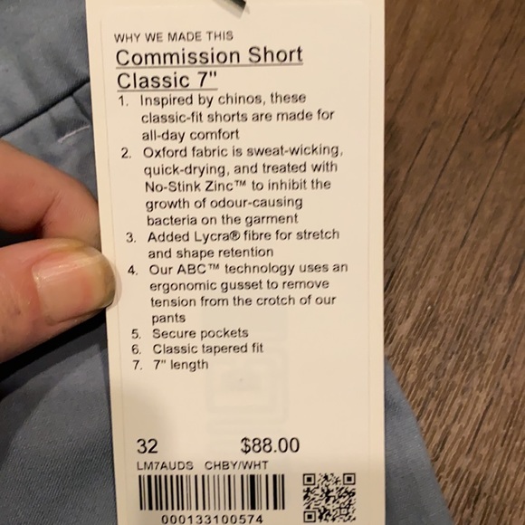 Lululemon Short “Commission Short Classic 7” Size 32 & 34 9” - Picture 2 of 2